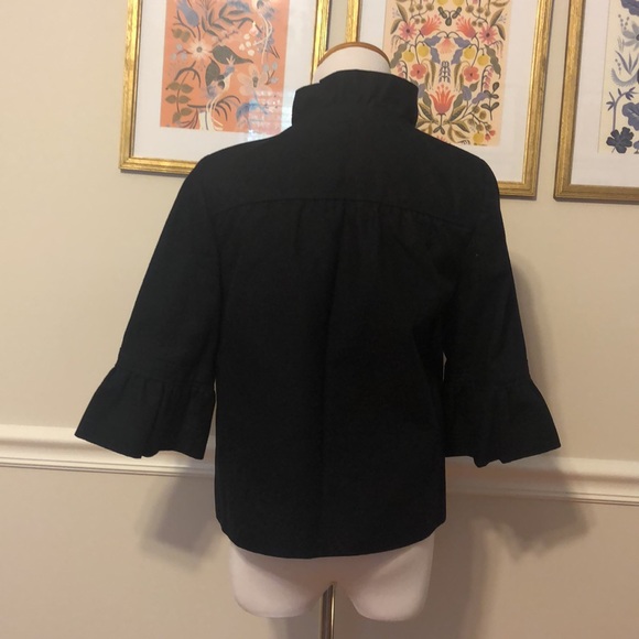 J. Crew black linen 3/4 ruffle sleeve jacket sz 4 - Picture 3 of 7